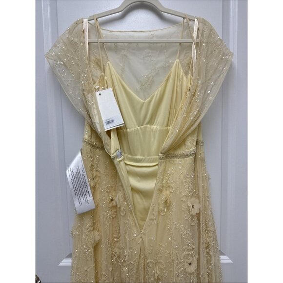 MAC DUGGAL Size 14 Yellow 70274 Embellished Illusion Cap Sleeve Formal Gown $598 - Picture 8 of 11